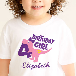 Flicka 4-års födelsedagsdinosaurie Personlig T-Shi T Shirt