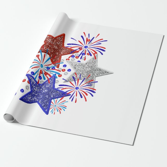Flicka 4 juli Kvinnor Röd Vit Blå Stjärna Amerika Presentpapper (Utrullad)