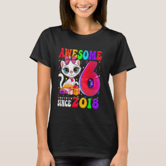 Flicka 6 år födelsedagsfest Söt katt 6 år Grym T Shirt