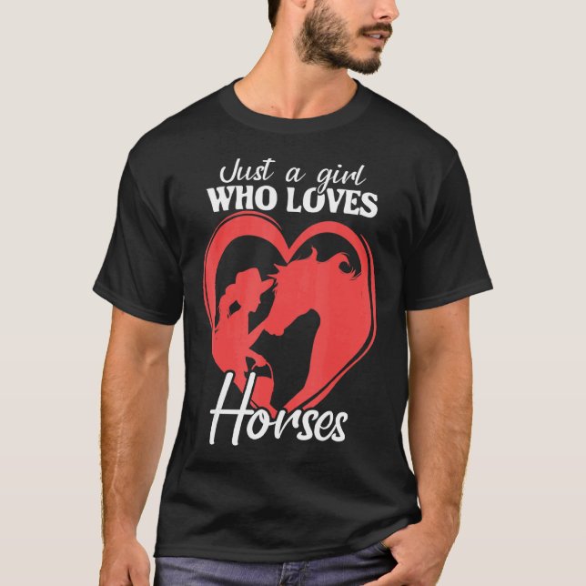 Flicka älskar hästar Häst  Ridning T Shirt (Framsida)
