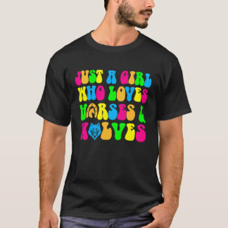 Flicka älskar hästar vargar vild ridsport ryttare t shirt