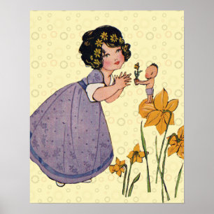 Flicka Älva Fe Daffodil Antik Påsk Poster