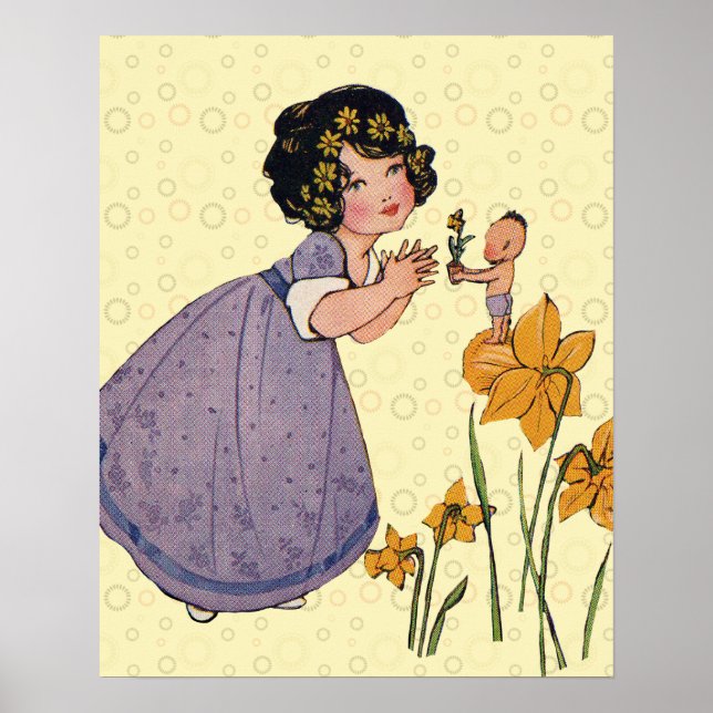 Flicka Älva Fe Daffodil Antik Påsk Poster (Framsidan)