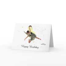 Flicka Älva Med Gula Vingar Födelsedagskort