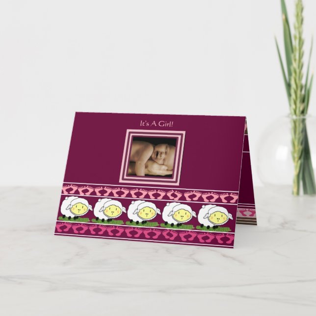 Flicka Annoucement Sheep med foto - Meddelande (Framsida)