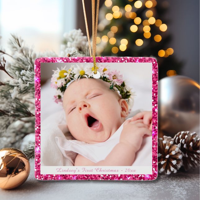 flicka Anpassningsbar Min första julhelg Rosa Glit Julgransprydnad Keramik (Skapare uppladdad)