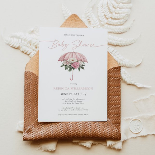 Flicka April Shower Inbjudningar (April Baby Girl Shower Invite)