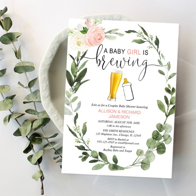Flicka är Brewing Grey par babydusch Inbjudningar (Skapare uppladdad)