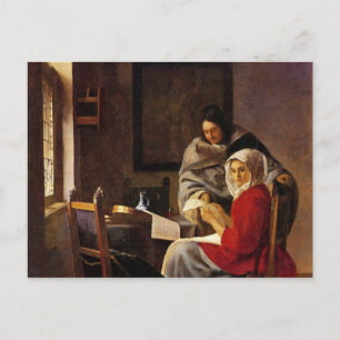 Flicka avbruten i sin musik av Johannes Vermeer Vykort