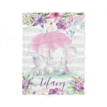 Flicka Baby Blanket med Blommigt Elephant