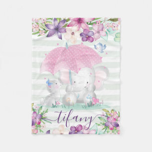 Flicka Baby Blanket med Blommigt Elephant Fleecefilt