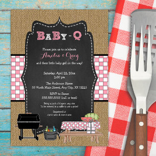 Flicka Baby-Q Baby Shower, BBQ baby shower inbjudn Inbjudningar