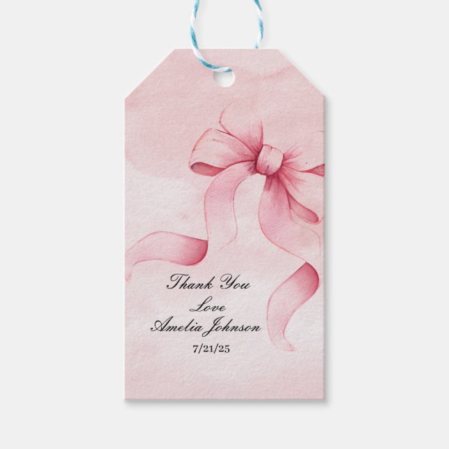 Flicka Baby Shower Blush Rosa Band Coquette   Presentetikett (Framsidan)
