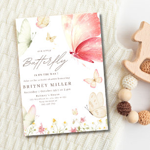 Flicka Baby Shower Boho Blommig Fjäril Trädgård Inbjudan