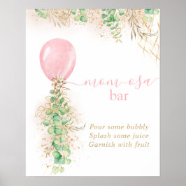 Flicka Baby Shower Eukalyptusballong Momosa Bar Poster