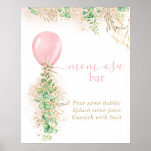 Flicka Baby Shower Eukalyptusballong Momosa Bar Poster