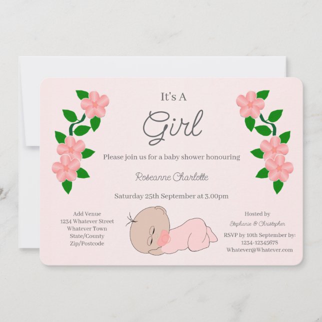 Flicka Baby Shower Inbjudningar (Framsida)