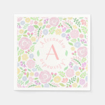 Flicka Baby Shower Monogram Blommigt Pappersservet