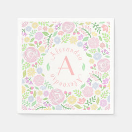 Flicka Baby Shower Monogram Blommigt Pappersservet Pappersservett
