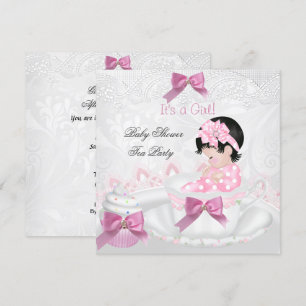 Flicka Baby Shower Rosa Baby Tekopps Tea Party Inbjudningar