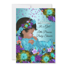 Flicka Baby Shower Teal Blå Lila Blommig Etnisk