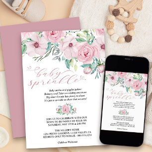 Flicka Baby Sprinkle Akvarell Blommig Peony Bukett Inbjudningar