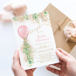 Flicka Ballong Eukalyptus Guld Glitter Babykalas I Inbjudningar