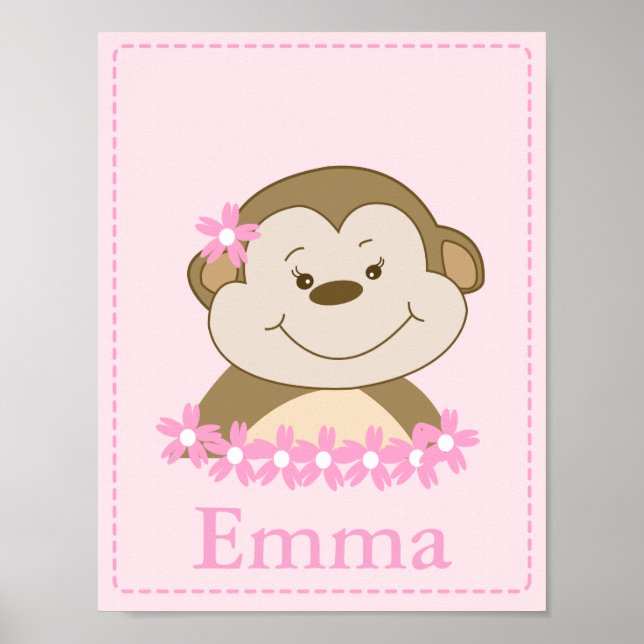 Flicka Bambino Monkey Barnkammarens Baby Konsttryc Poster (Framsidan)
