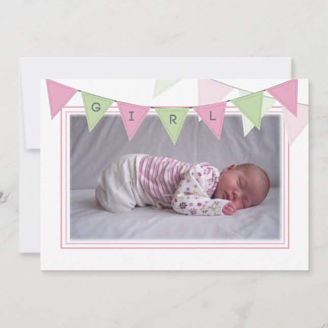 Flicka Banner Flaggor Birth Photo Notice Inbjudningar (Framsida)