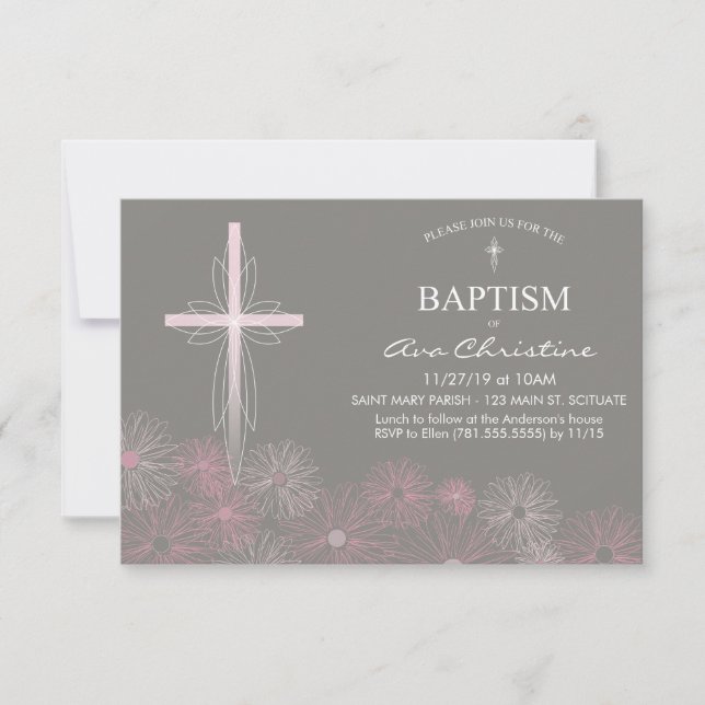 Flicka Baptism bjudan till Kor, Daisy Inbjudningar (Framsida)