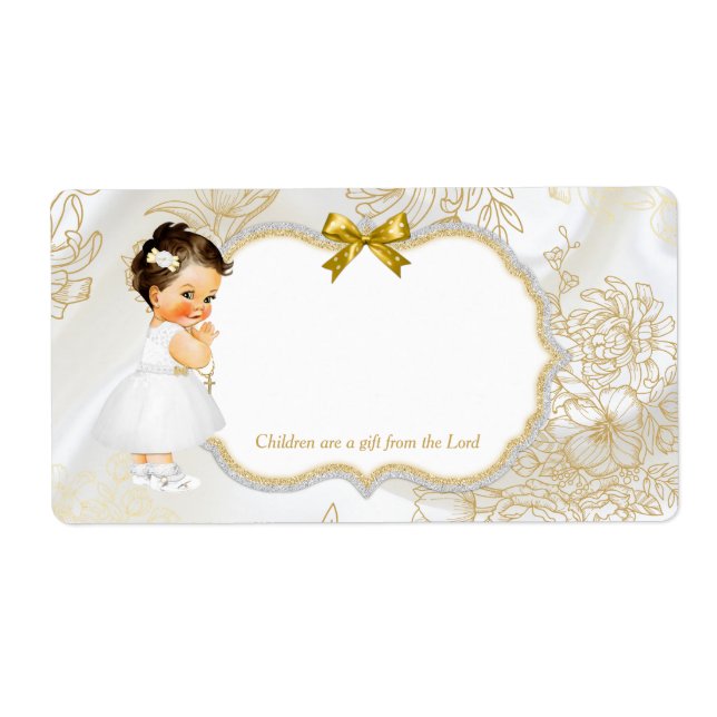 Flicka Baptism Christening Guld White Fraktsedel (Framsidan)