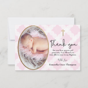 Flicka Baptism Christening Rosa White Tack Kort