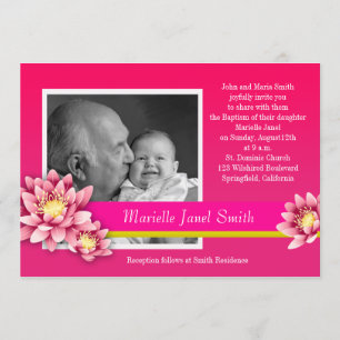Flicka Baptism Fuschia Rosa Lotus Bloom Inbjudningar