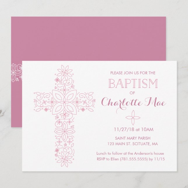 Flicka Baptism, julklapp Inbjudningar (Fram/baksida)