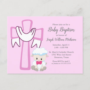Flicka Baptism Little Lamb Cute Rosa Investigation Vykort