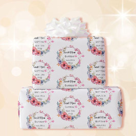 Flicka Baptism Namn Datum Rosa Blommigt Kor Dove Presentpapper