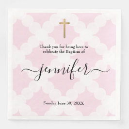 Flicka baptism rosa vit guld pappersservett