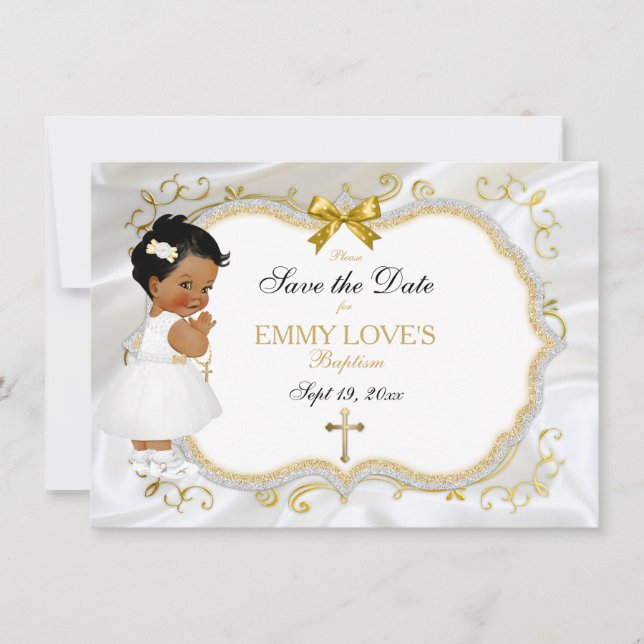 Flicka Baptism Spara Vit Guld Kor Datumet (Framsida)