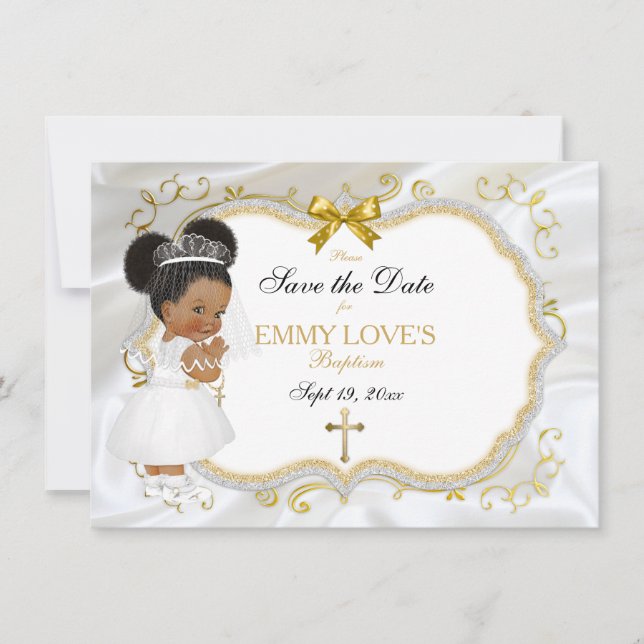 Flicka Baptism Spara Vit Guld Kor Datumet (Framsida)