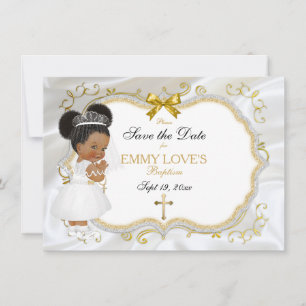 Flicka Baptism Spara Vit Guld Kor Spara Datumet