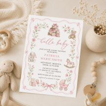 Flicka Barnkammardoktor Blommig Baby Shower Inbjud