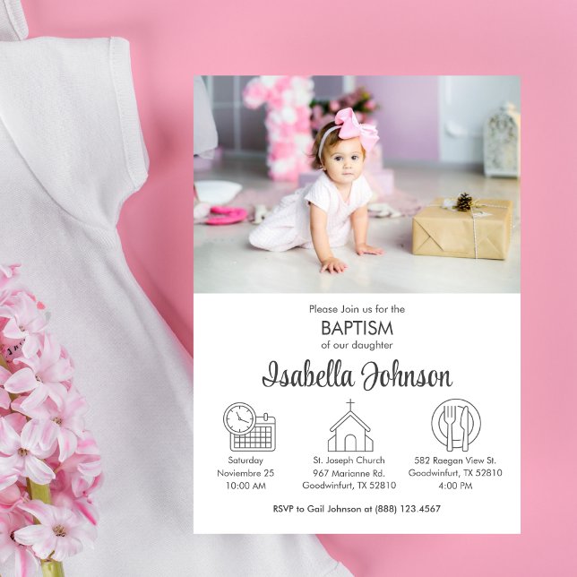 Flicka Bautizo inbjuacion Cute Modern Baptism Inbjudningar (Skapare uppladdad)