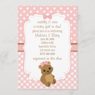 Flicka Bear Baby Shower Inbjudningar
