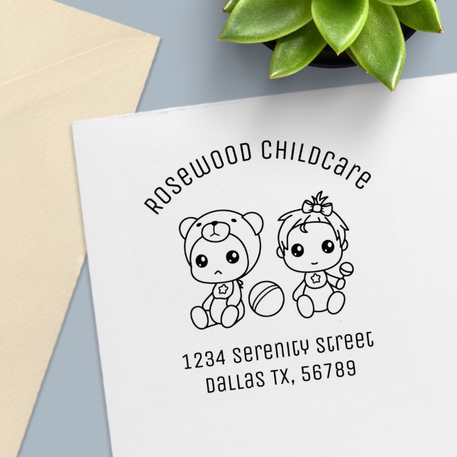 Flicka Bear Childcare Daycare Adress 2 Självfärgande Stämpel (Skapare uppladdad)