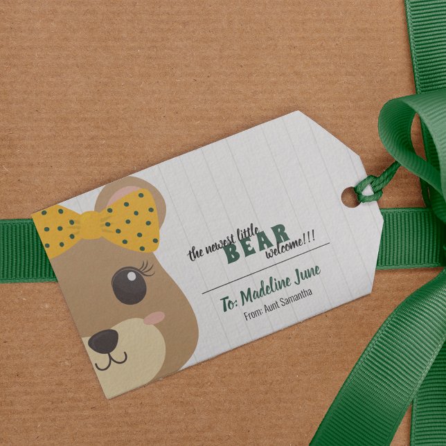 Flicka Bear Grönt & Guld Presentetikett (Skapare uppladdad)