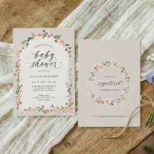 Flicka Bebis firande Rosa Beige Akvarell Blommig B