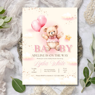 Flicka Bebis kalas inbjudan, Teddybjörn Ballonger Inbjudan