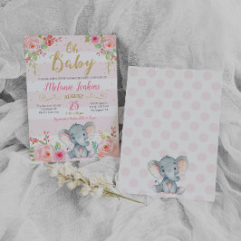 Flicka Bebis Shower Inbjudan, Elefant Bebis Shower Inbjudningar