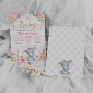 Flicka Bebis Shower Inbjudan, Elefant Bebis Shower Inbjudningar