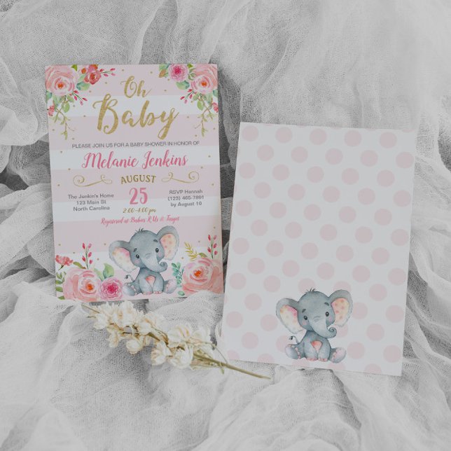 Flicka Bebis Shower Inbjudan, Elefant Bebis Shower Inbjudningar (Skapare uppladdad)